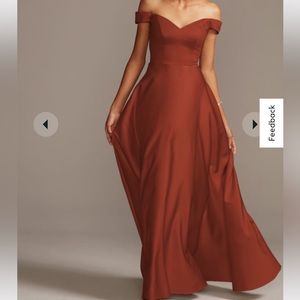 David’s Bridal Off-Shoulder A-Line Bridesmaid Dress - Cinnamon color